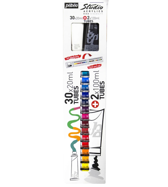 Pebeo Studio Acrylic Paint Set 30x20ml Plus 2x100ml