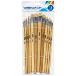Flat Paintbrush Set with Wooden Handles – 12 Pieces