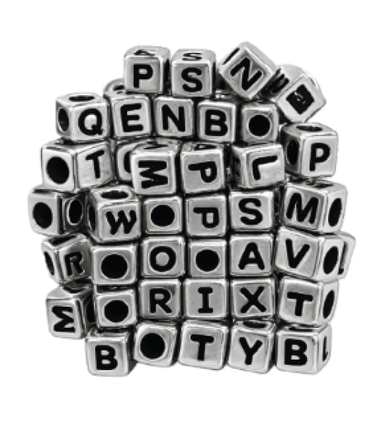 Silver Cube Alphabet Beads