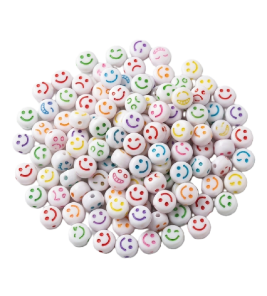 White Smiley Face Beads