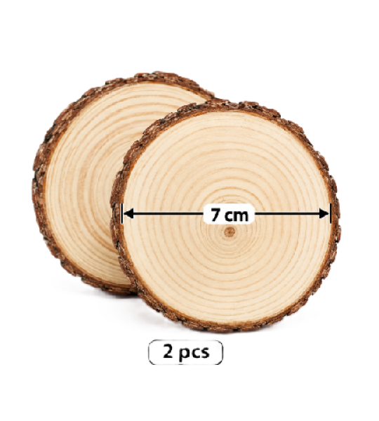 Natural Wooden Slices with Bark Edge – 7 cm, Set of 2